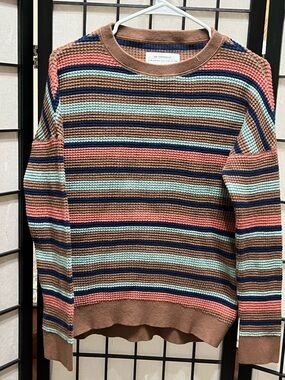 REI COOPERATIVE Striped Scoopneck Sweater in Brown, Coral & Mint size XS